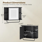 Bathroom Wall Cabinet with Mirror, Mirrored Medicine Cabinet with 3 Colors LED Light and 4 Open Shelves, Wall Mounted Over Toilet Storage Cabinets with Adjustable Shelf, 21.7"L x 6.7"W x 18.1"H, Black MAHANCRIS
