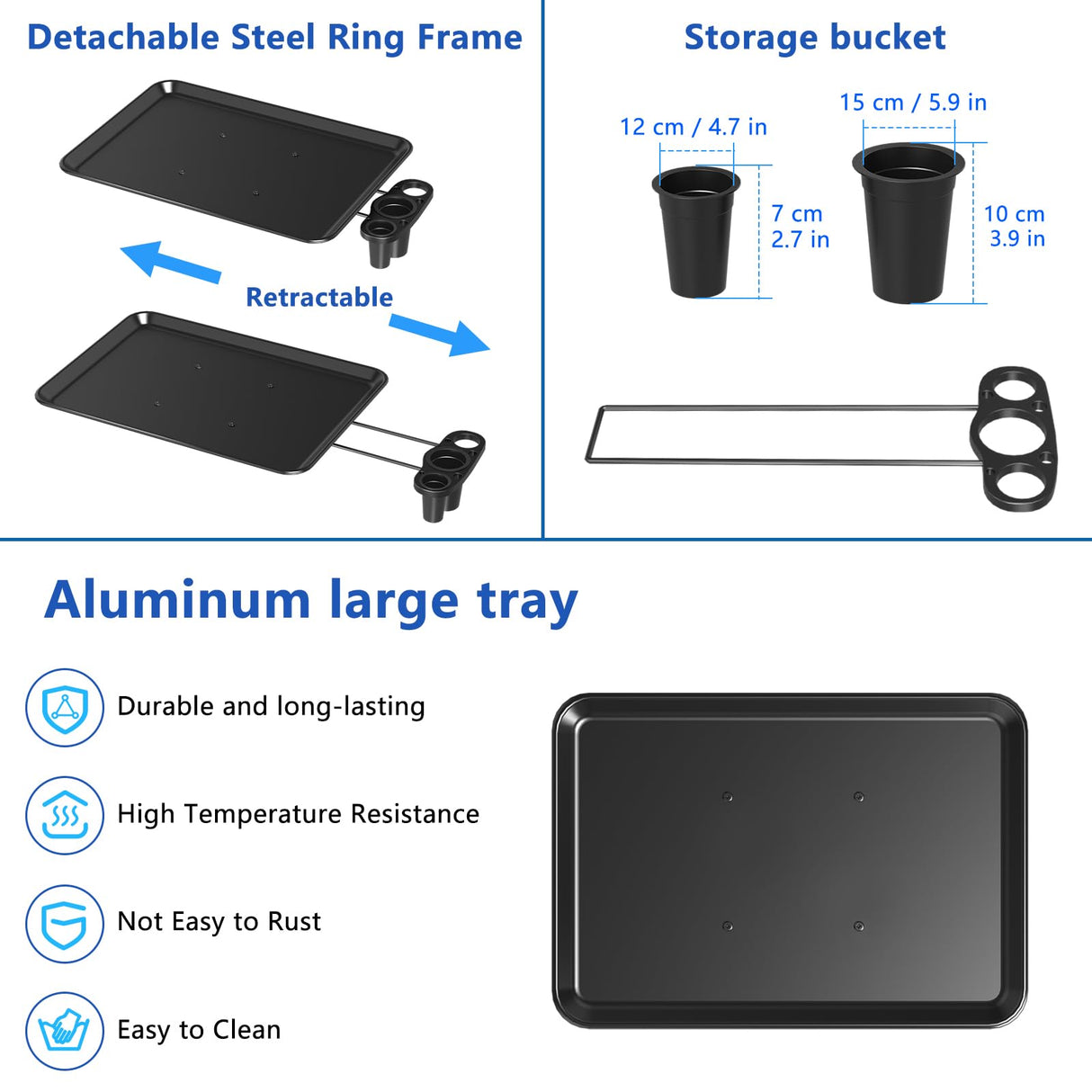 Salon Tray Cart with Storage Platform, Aluminum Tattoo Tray with Wheels Trolley Adjustable Height, Salon Tray Equipment Service Instrument Storage Tray Accessory for Salon & Spa Use, Black ZHOOGE