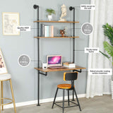 ZIOTHUM Wall Mount Desk, Ladder Desk, Shelf Desk, Industrial Desk, Wall Table, Computer Laptop Desk with Shelves, Industrial Bookcase Desk Wall Mount Floating Pipe Table with Storage (36x20x81) ZIOTHUM