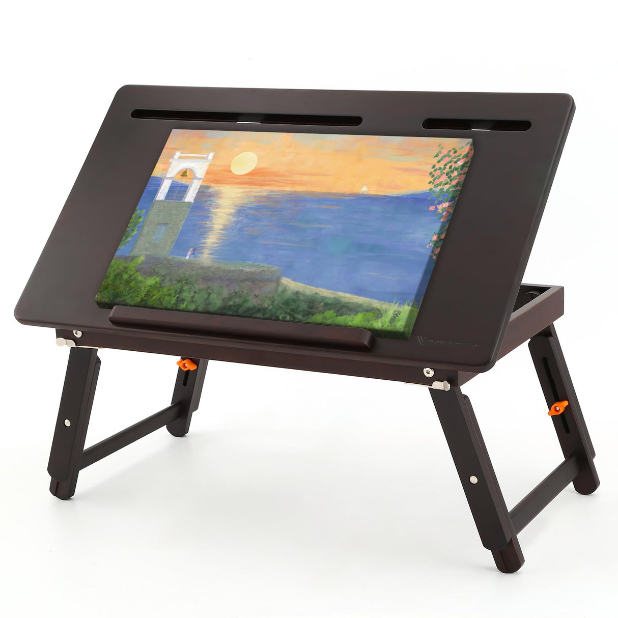 Nnewvante Drawing Table Foldable Drafting Desk with Adjustable Height & Angle Bamboo Drawing Board Easel with Tablet and Phone Slots for Painting, Drafting, Writing, Reading Nnewvante