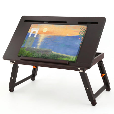 Nnewvante Drawing Table Foldable Drafting Desk with Adjustable Height & Angle Bamboo Drawing Board Easel with Tablet and Phone Slots for Painting, Drafting, Writing, Reading Nnewvante