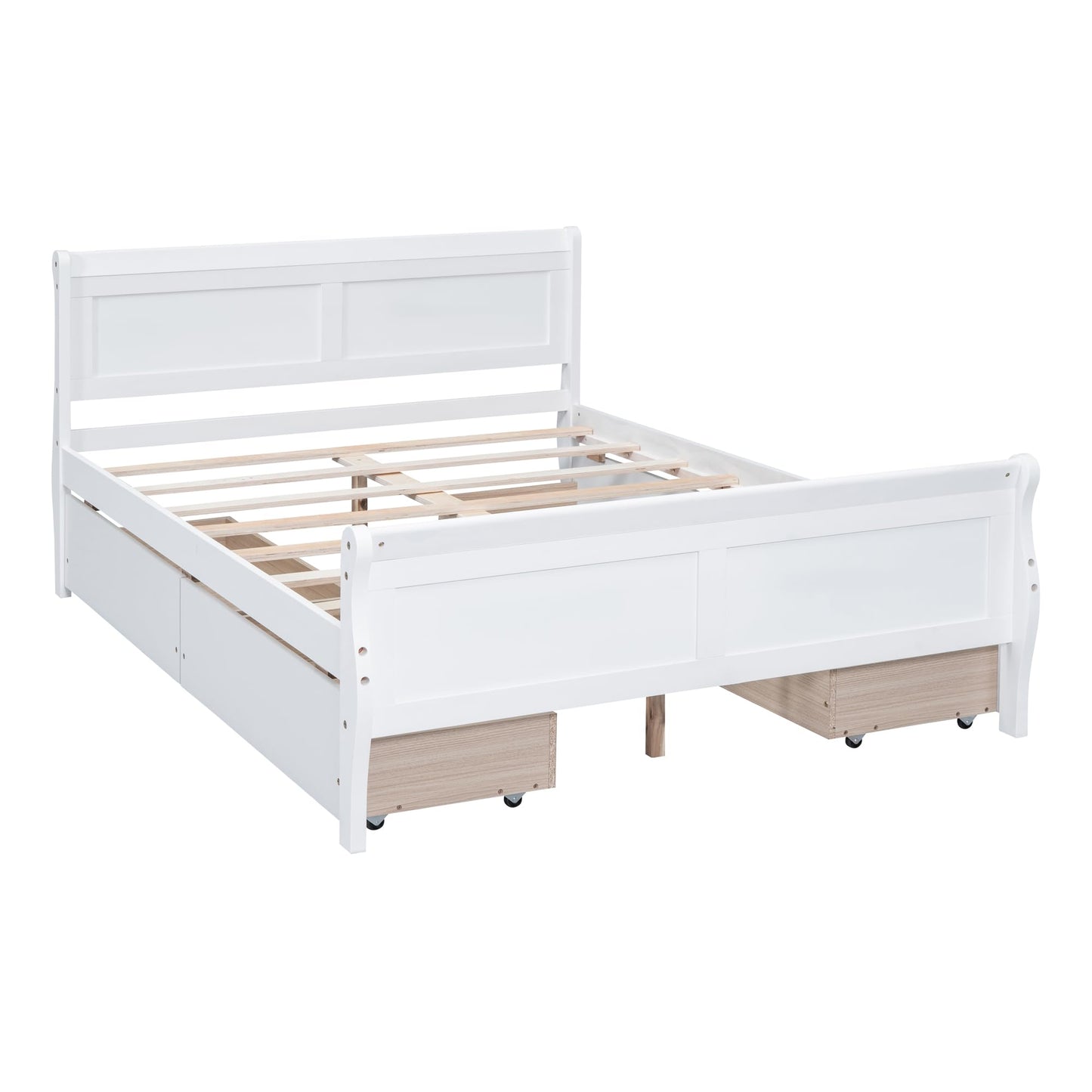 Harper & Bright Designs Full Size White Platform Bed with 4 Storage Drawers and Elegant Headboard - WoodArtSupply