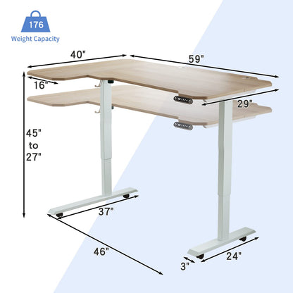 BUNOEM L-Shaped 59" Height Adjustable Electric Standing Desk,Height Stand Up Computer Desk,Sit and Stand Home Office Desk with Splice Board (Oak Top, White Frame) - WoodArtSupply