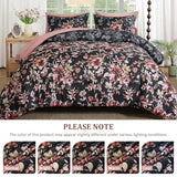 Dobuyly Black Comforter Queen Size Set, 7 Piece Floral Bedding Comforter Set, Black and Pink Bed in a Bag Botanical Flower Pattern with Sheets, Pillowcases & Shams All Season Dobuyly