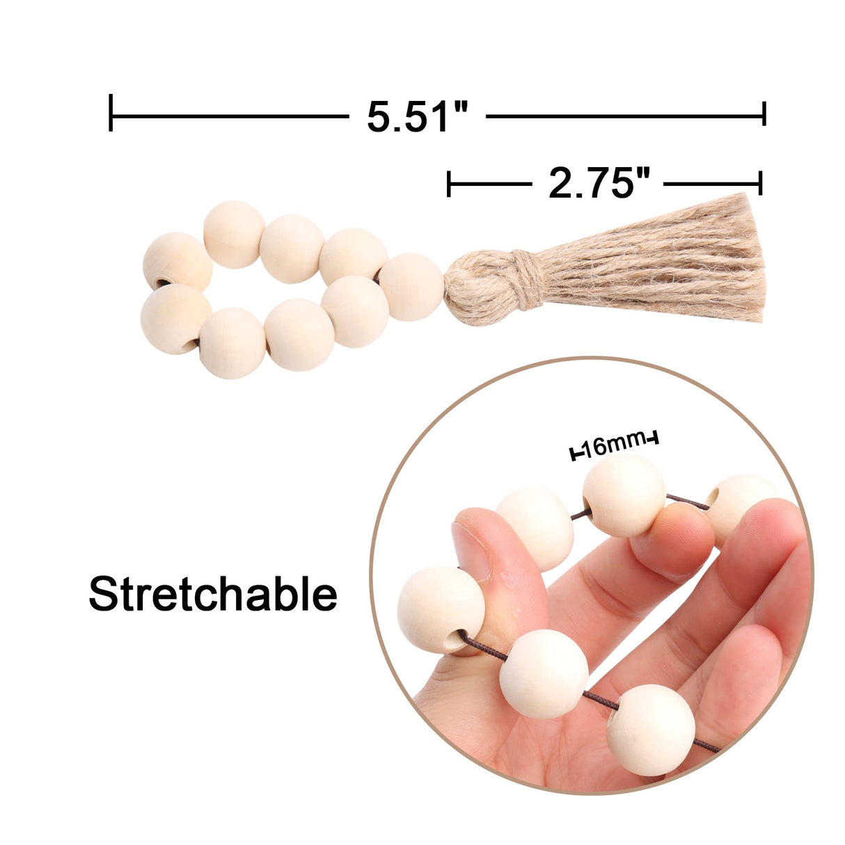 AEKAO Set of 12 Wood Bead Napkin Rings with Jute Rope Tassels for Christmas Farmhouse Wedding Home Dining Table Party Decoration AEKAO