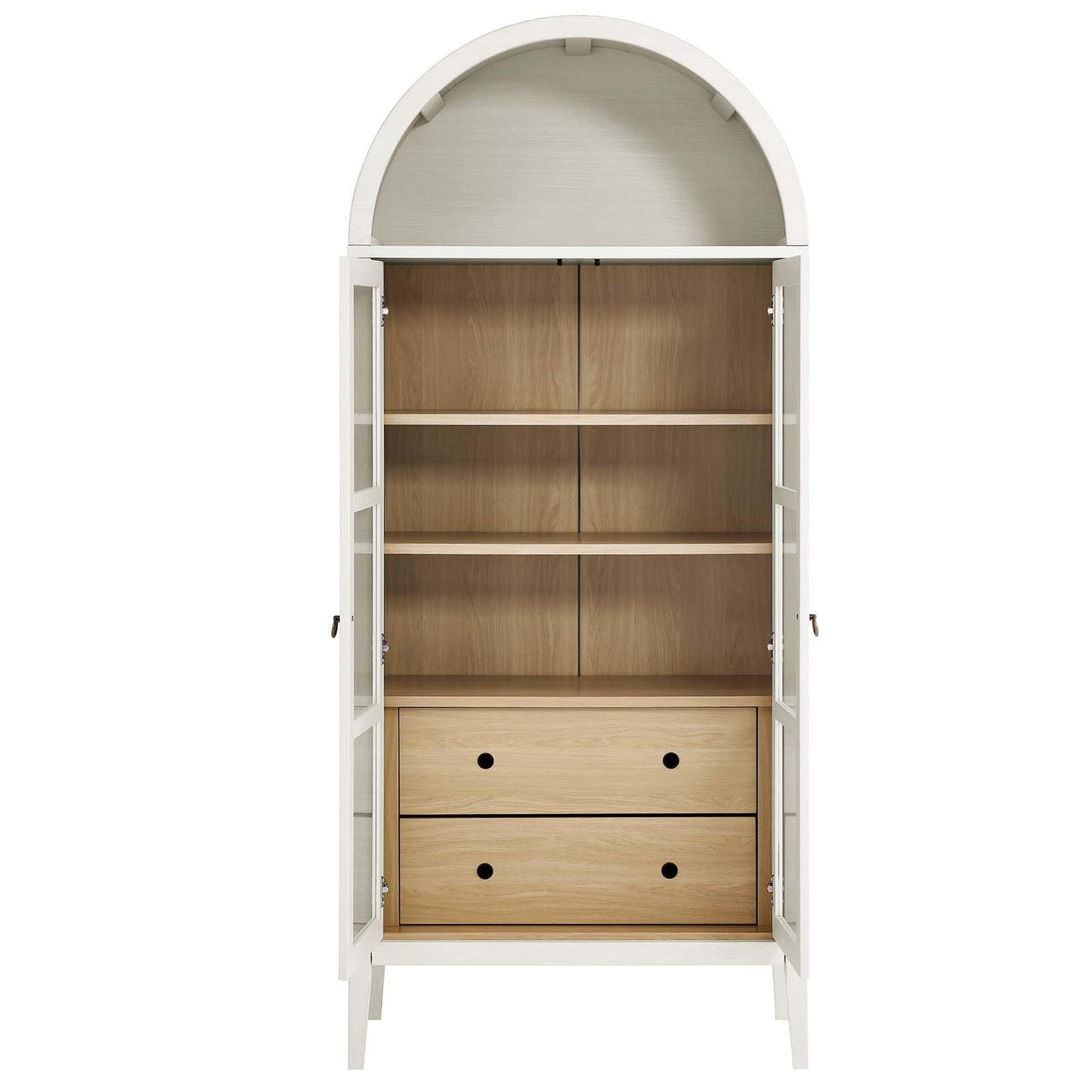 Modway Nolan Modern Farmhouse 71" Tall Arched Storage Display Cabinet in White Oak Wood Grain - WoodArtSupply