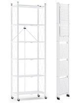 ALANNG 73.6 Inch Folding Bookshelf, 6 Tier Metal Bookcase and Bookshelves, Tall Shelves for Living Room Office Bedroom, Heavy Duty Book Shelve Free Standing Open (White, 1PACK) ALANNG