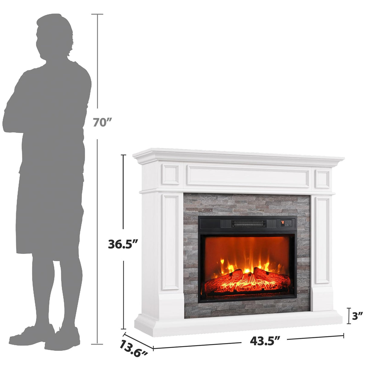 LGHM 44" Electric Fireplace with Mantel, Tall Fireplace Heater Freestanding, Realistic Stacked Stone Surround with Remote Control Timer LED Flame for Living Room,Bedroom… LGHM