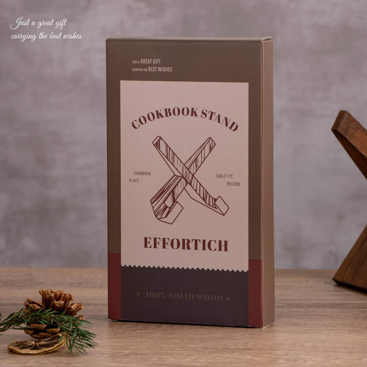 EFFORTICH Cookbook Stand, Wooden Recipe Book Holder, Cook Book Stand for Kitchen Counter, Multifunctional Display, Kitchen Counter Decor - Brown EFFORTICH