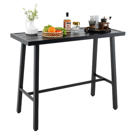 COSTWAY 36" Outdoor Bar Table, Rectangular High Pub Table with Adjustable Foot Pads, Patio Counter Height Dining Table for Balcony, Backyard, Indoor, Black COSTWAY