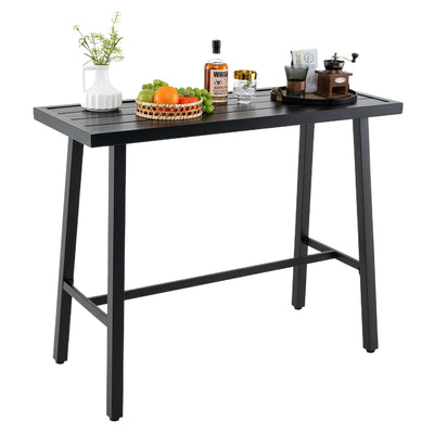 COSTWAY 36" Outdoor Bar Table, Rectangular High Pub Table with Adjustable Foot Pads, Patio Counter Height Dining Table for Balcony, Backyard, Indoor, Black