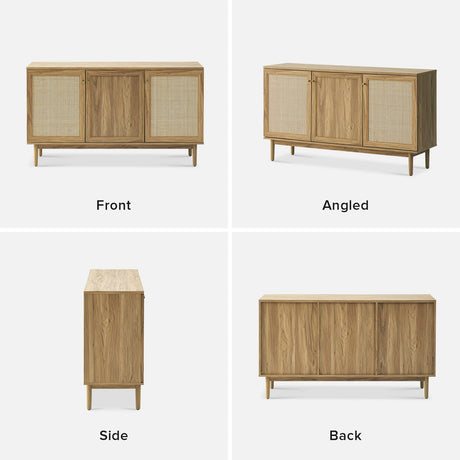 mopio Haylee Sideboard, Modern Farmhouse Boho Accent Buffet Storage Cabinet, Natural Rattan Doors, Console Table, Credenza, Media Cabinet, Adjustable Shelves for Kitchen, Coffee Bar, Living Room, Oak mopio