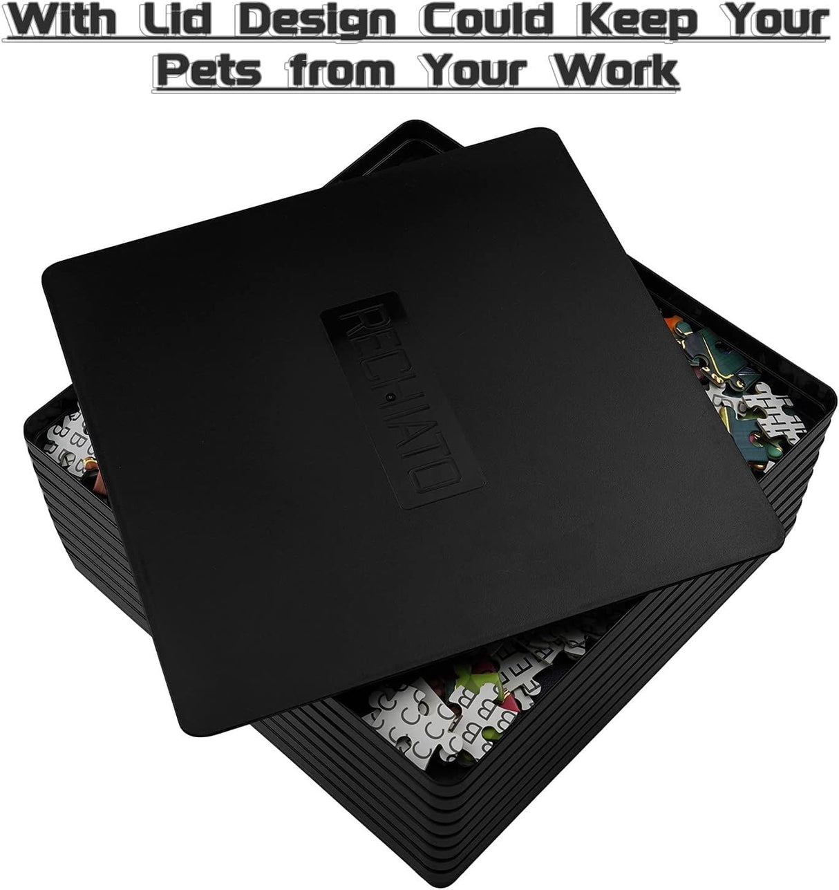 8 Sorting Trays for Jigsaw Puzzles - Fit Up to 2000 Pieces, 8"X8" Accessories, Stacking Trays - Gift for Puzzlers (Black) WISHDIAM