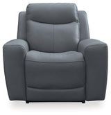 Signature Design by Ashley Mindanao Contemporary Leather Match Upholstered Power Recliner with Adjustable Headrest, Gray Signature Design by Ashley
