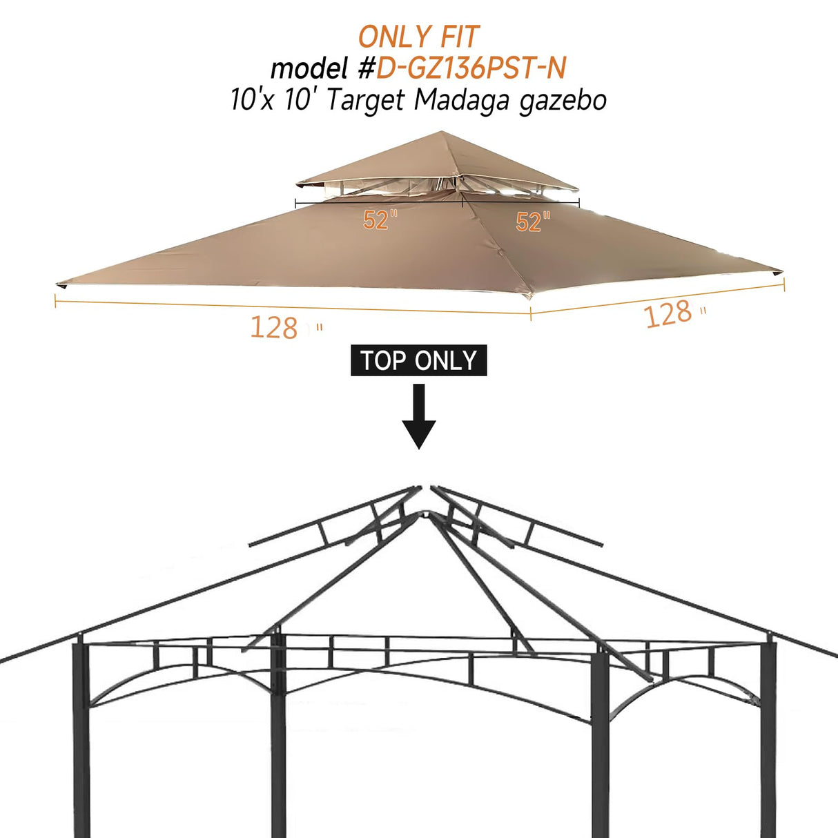 HETTRICK 10X10 Replacement Canopy roof Cover Top Only for Target Madaga Gazebo(Khaki) HETTRICK