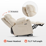 MCombo Small Size Power Lift Recliner Chair Sofa with Massage and Dual Heating, Adjustable Headrest for Elderly People Petite, USB Ports, Extended Footrest, Faux Leather 7111 (Cream White) MCombo