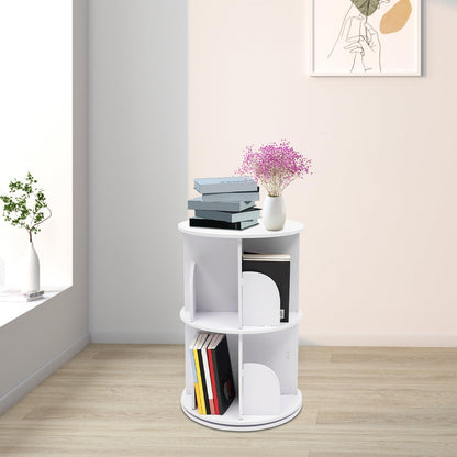 KONGKUNI 2-Tier Rotating Bookshelf Tower - Modern White 360-Degree Spinning Bookcase for Small Spaces - WoodArtSupply