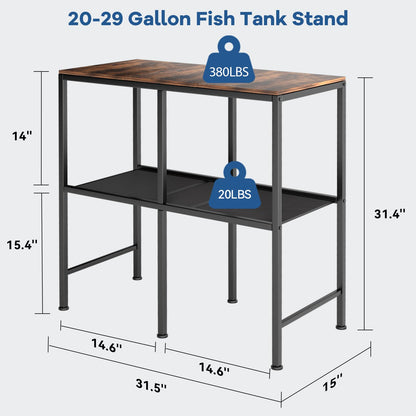 20-29 Gallon Water Tank Fish Tank Stand Metal Iron Frame for Insect Tank Pot Plants 2-in-1 Shelf Maximum Weight 400 Lbs 31.5In x 15In Adjustable Legs Suitable for A Variety of Furniture Styles