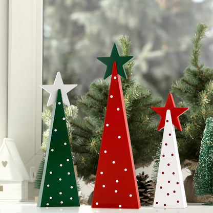 Christmas Decorations Indoor, Christmas Decor - 3 PCS Wooden Table Top Christmas Tree Signs with Stars for Home, Table, Fireplace Mantel, Shelf, Office Desk, Party Decor - Xmas Holiday Decorations