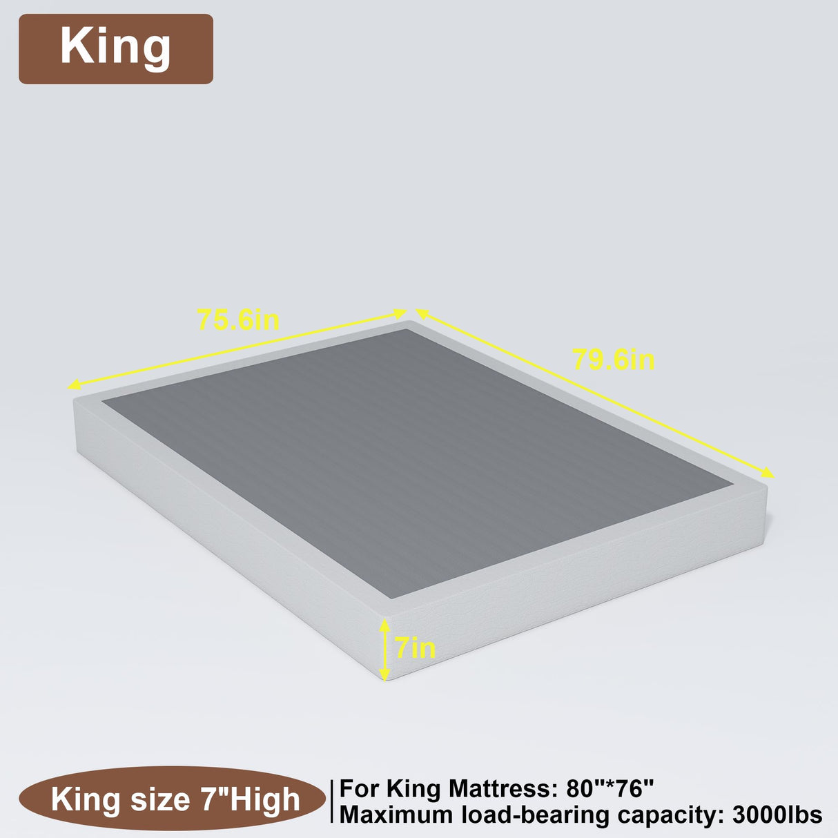FMDMR King Size Box Spring for King Bed, 7 Inch High Profile King Box Spring Only with 3000lbs Max Weight Capacity, Durable Mattress Foundation Easy Assembly, Non-Slip, Noise Free FMDMR