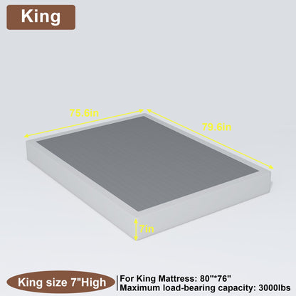 FMDMR King Size Box Spring for King Bed, 7 Inch High Profile King Box Spring Only with 3000lbs Max Weight Capacity, Durable Mattress Foundation Easy Assembly, Non-Slip, Noise Free