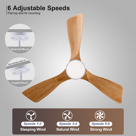 BOJUE 42 Inch White Ceiling Fans with Lights and Remote,Dimmable LED Light,Quite Reversible DC Motor,Memory Function,Modern Solid Wood Indoor Outdoor Ceiling Fan with Light for Farmhouse Bedroom Patio BOJUE