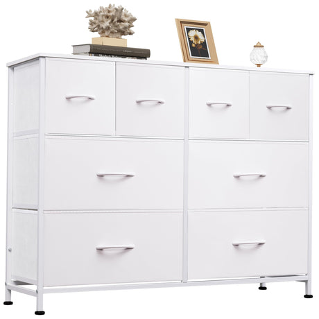 WLIVE Dresser for Bedroom with 8 Drawers, Wide Fabric Dresser for Storage and Organization, Bedroom Dresser, Chest of Drawers for Living Room, Closet, Hallway, White WLIVE