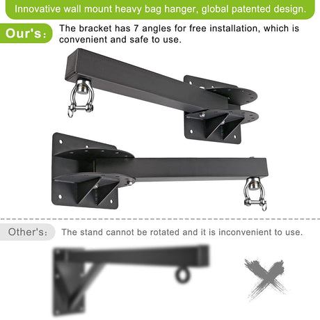 SELEWARE 18" Long Wall Mount Heavy Bag Hanger Heavy Duty Punching Bag Hanger with Spring Adjustable Boxing Bag Bracket for Home Gym Indoor Outdoor Boxing, Muay Thai and MMA Training SELEWARE