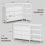 HAUOMS TV Stand with LED Lights for 60 Inch TV,Entertaiment Center with Charging Station,White L Shaped Corner TV Stand with Drawers & Shelves,6 PU Drawers,TV Stand Dresser for Bedroom HAUOMS