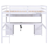 Merax Full Size White Loft Bed with Desk, Storage Cabinets, and Charging Station Merax