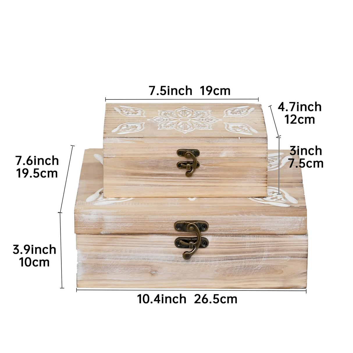 DECOR4SEASON Rustic Farmhouse Wooden Box Set of 2, Handcrafted Pine Wood with Hinged Lid and Intricate Mandala Carved Design for Home Decor DECOR4SEASON