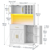 HOOBRO Pantry Cabinet with LED Lights and Charging Station, Kitchen Pantry Cabinet, 71" Tall Farmhouse Pantry with Microwave Shelf, Door Shelves, Wine Rack and Glass Holder, White WT10UDPC01 HOOBRO