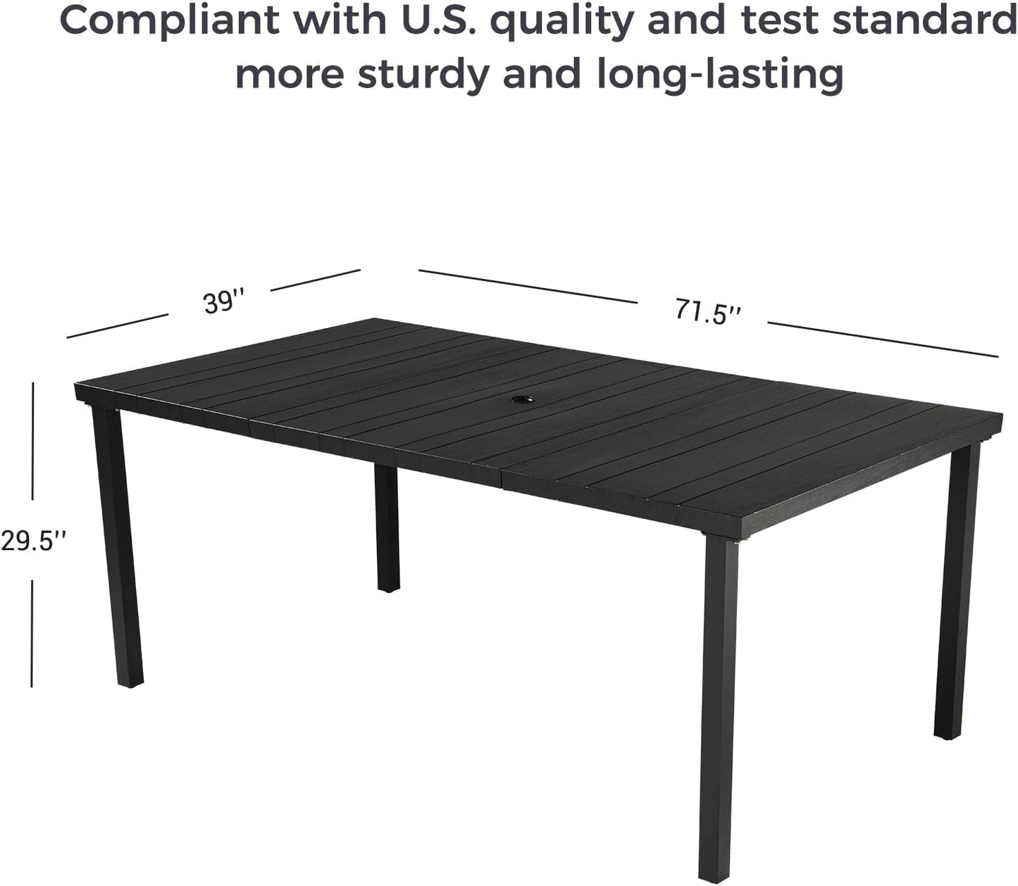 Grand patio 7-Piece Outdoor Dining Set for 6, Patio Dining Furniture Set for 6 Swivel Rope Wicker Chairs & 1 Straight Legs Rectangular Dining Faux Woodgrain Table with Umbrella Hole, Grey - WoodArtSupply