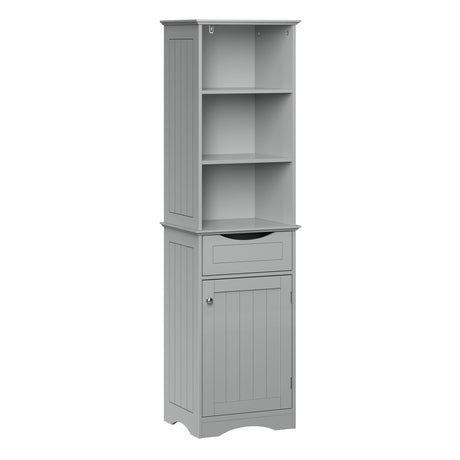 RiverRidge, Gray Ashland Bathroom Freestanding Storage Cabinet with Three Open Shelves and Drawer, Size RiverRidge