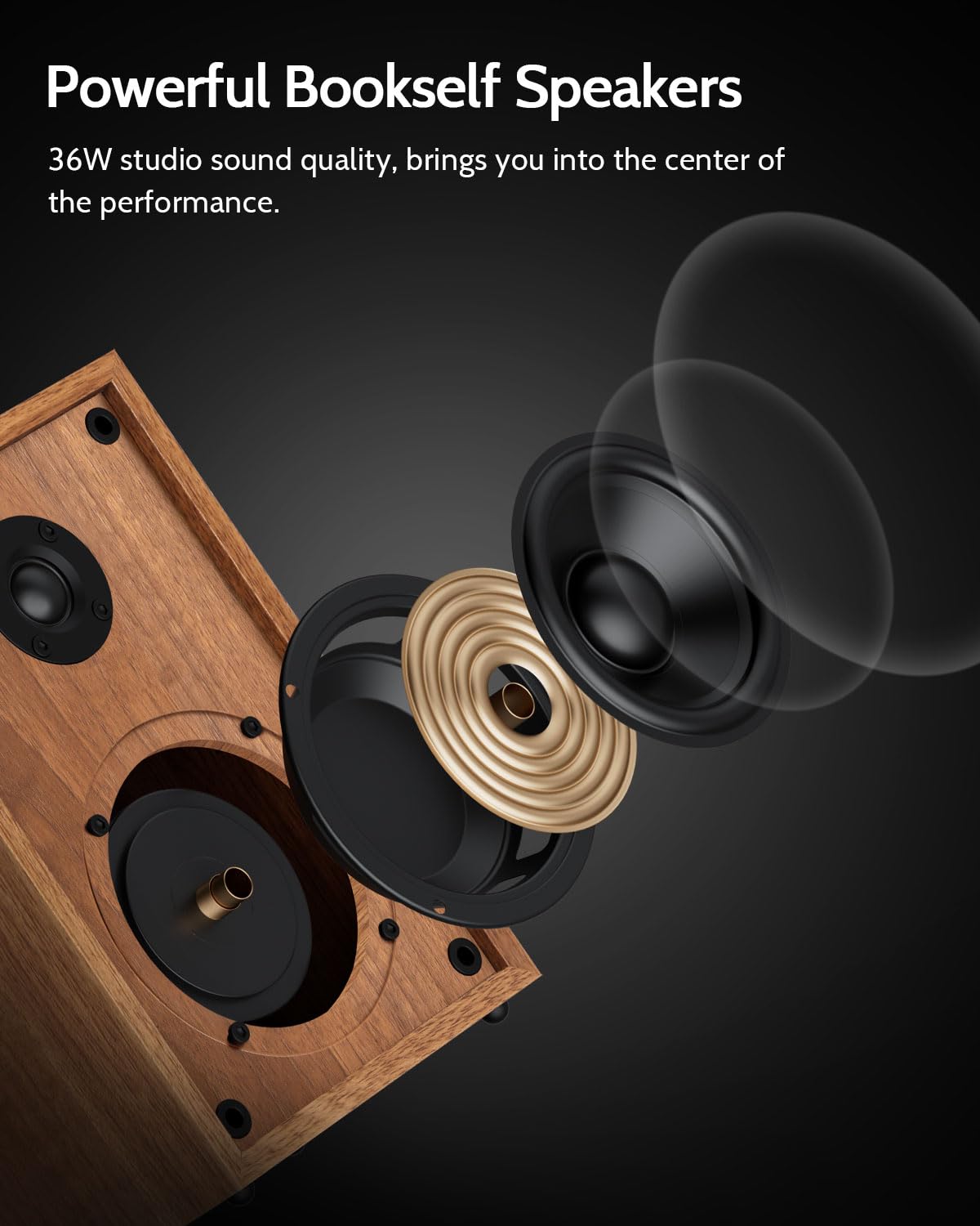 1 by ONE Bluetooth Turntable HiFi System with 36 Watt Bookshelf Speakers, Patend Designed Vinyl Record Player with Magnetic Cartridge, Bluetooth Playback and Auto Off 1byone