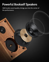 1 by ONE Bluetooth Turntable HiFi System with 36 Watt Bookshelf Speakers, Patend Designed Vinyl Record Player with Magnetic Cartridge, Bluetooth Playback and Auto Off 1byone