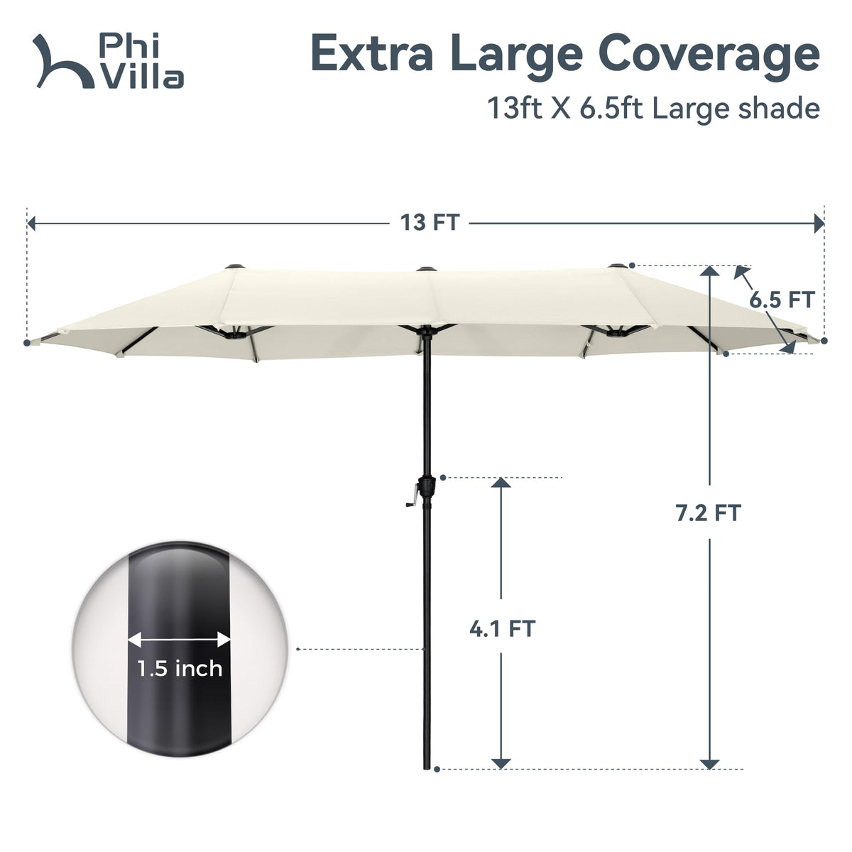 PHI VILLA 13ft Large Patio Umbrellas, Double-Sided Outdoor Market Rectangle Umbrella for Outside, Ivory PHI VILLA