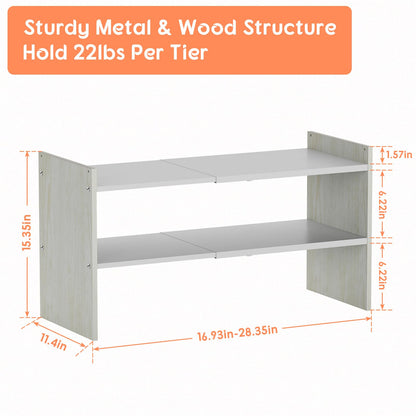 X-cosrack 2-Tier Shoe Rack Organizer for Closet, Expandable and Adjustable White Shoe Rack, Stackable Iron Wood Combination Shoe Storage Shelves for Closets, Entryway, Small Space, Hallway, Garage