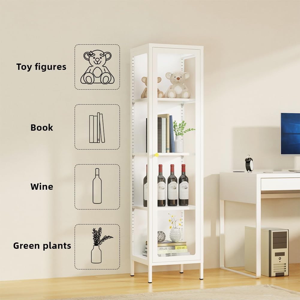 VCGGAIP Metal Display Cabinet with Glass Doors,4-Tier Curio Cabinet with Adjustable Shelves,Display Cases for Plant, Book Bathroom, Living Room, Collectibles Figure VCGGAIP