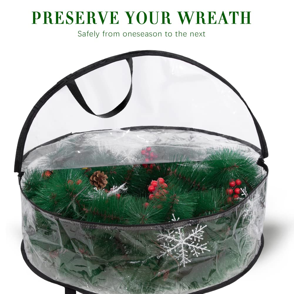 2-Pack Christmas Wreath Storage Container 24'', Clear Wreath Storage Bags with Dual Zippers for Xmas Seasonal Thanksgiving Holiday Artificial Wreath Storage foci cozi