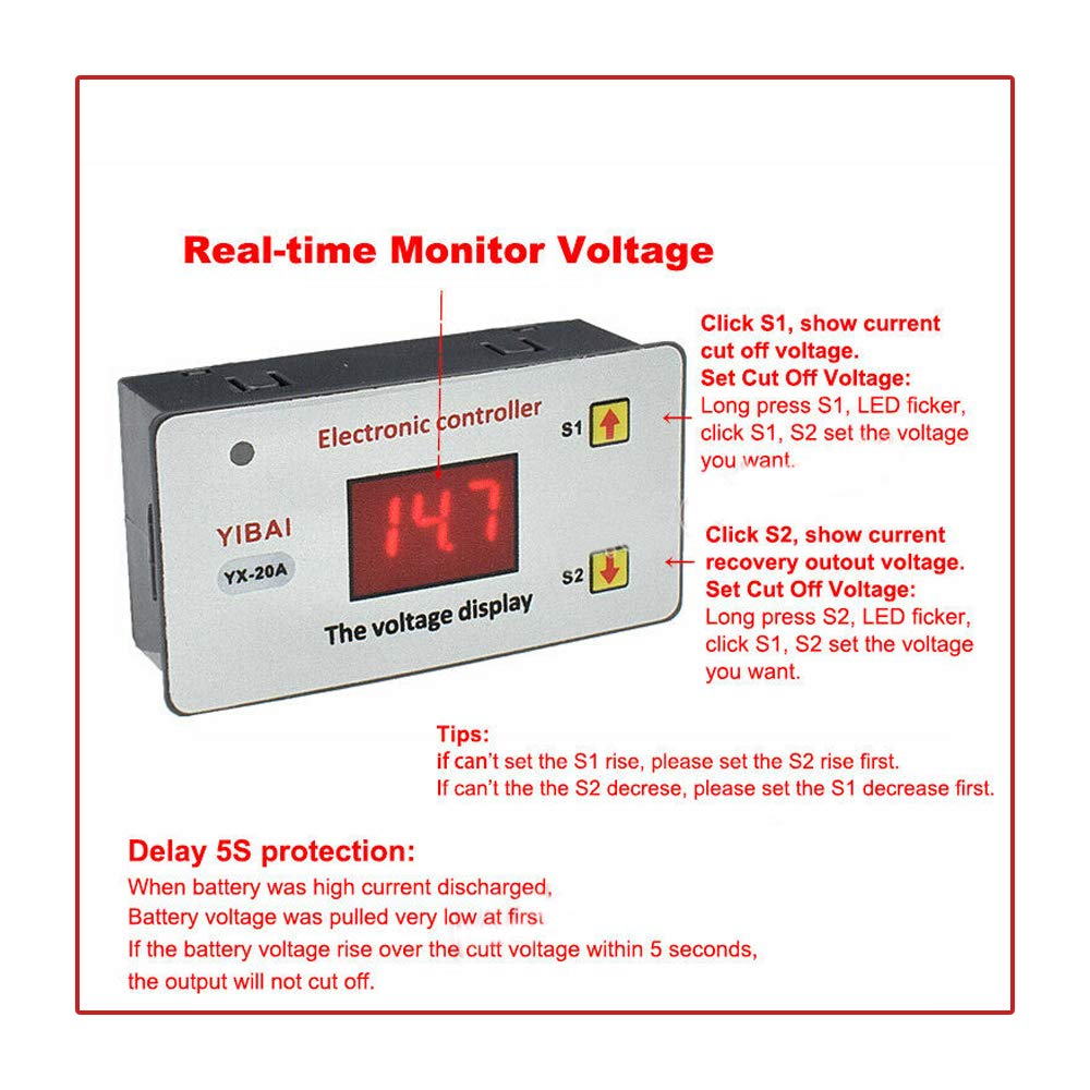 WSDMAVIS 1 Pcs Battery Low Voltage Controller Protection Panel 12V-48V Universal Undervoltage Cut Off Automatic Switch Recovery Protection Controller WSDMAVIS