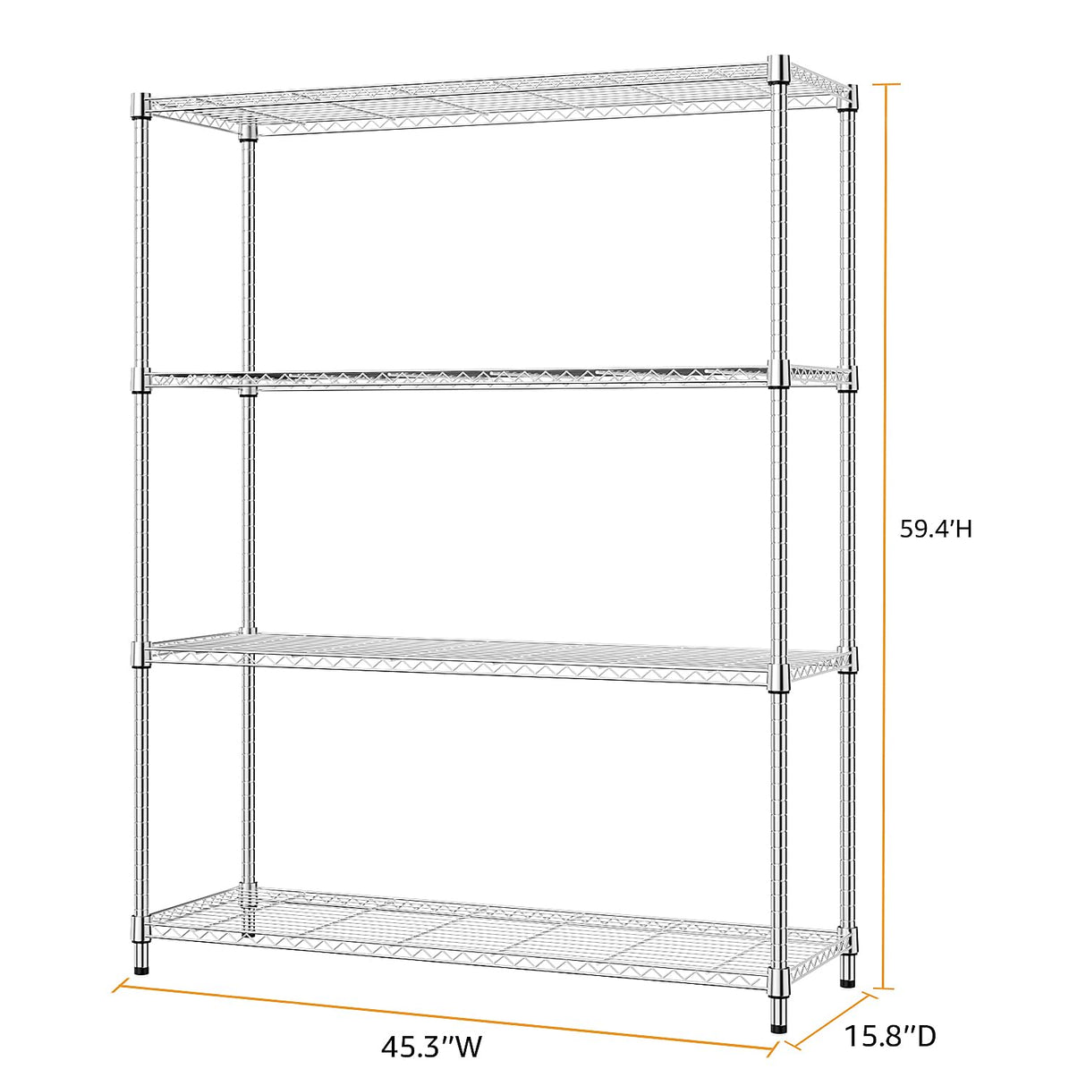 MZG 1400 lbs 4 Tier Storage Rack Metal Wire Shelving Unit, Storage Standing Household Shelf Organizer for Kitchen Pantry Closet Garage Basement Utility Room, Chrome 15.8" D x 45.3" W x 59.4" H M MZG
