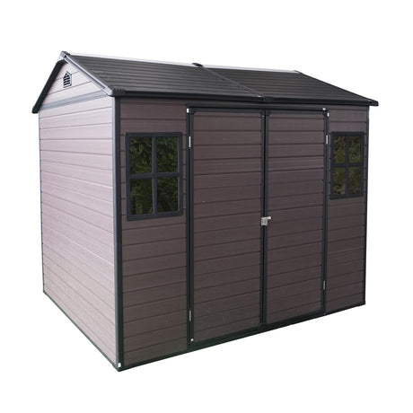 KEIKI 8x6 FT Outdoor Storage Shed Waterproof Resin Cabinet,Sloped Roof Polypropylene Frame with Two-Window and Double Lockable Door for Patio Furniture Tools KEIKI