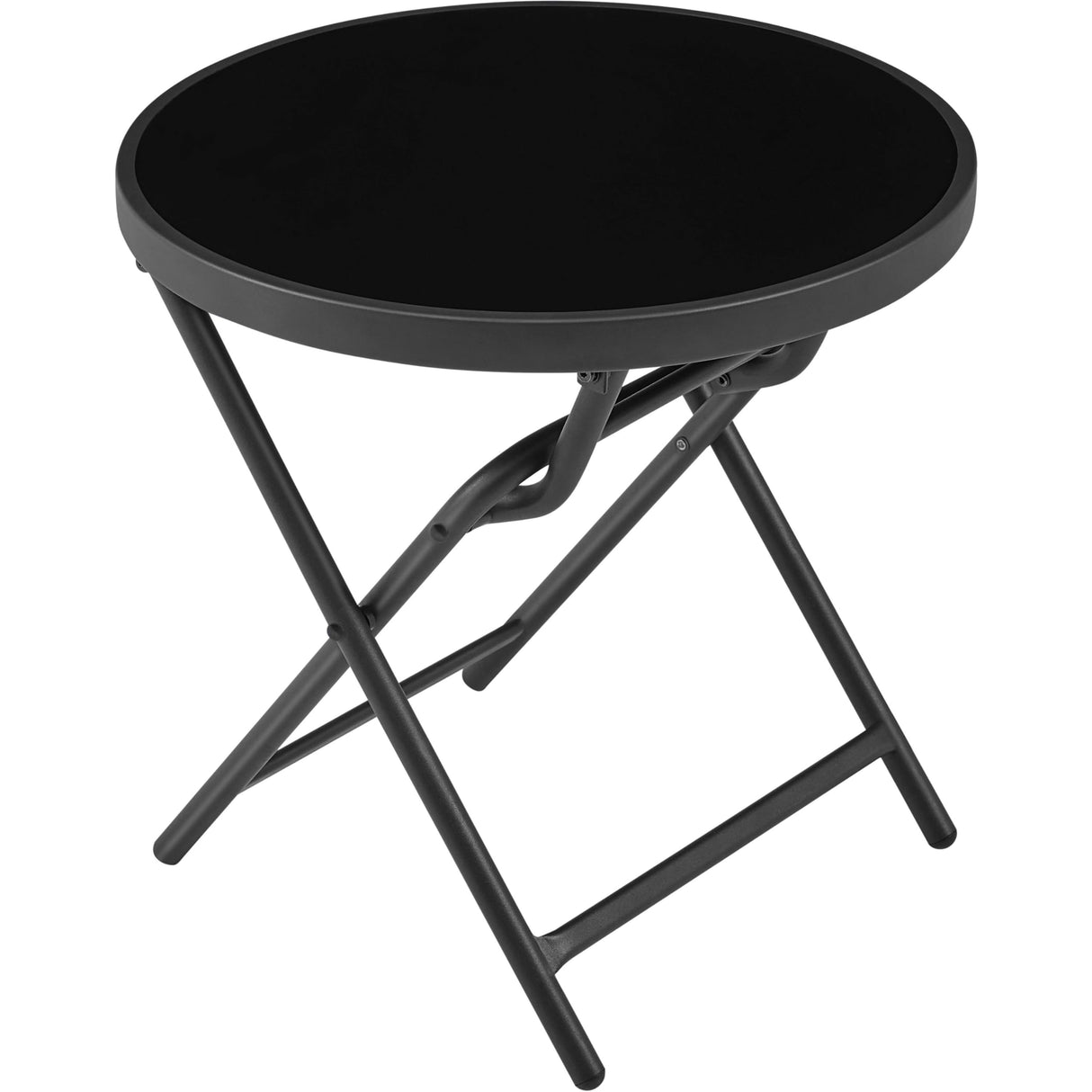 Yaheetech Outdoor Folding Side Table, Round Patio Folding End Table with Silk Tempered Glass Tabletop, Portable Small Garden Bistro Table for Garden Balcony Porch Deck, Black Yaheetech