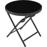 Yaheetech Outdoor Folding Side Table, Round Patio Folding End Table with Silk Tempered Glass Tabletop, Portable Small Garden Bistro Table for Garden Balcony Porch Deck, Black Yaheetech