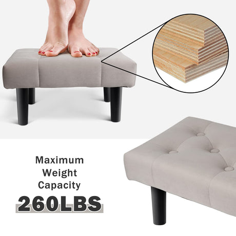 HOUCHICS Small Footstool Ottoman, Velvet Wooden Foot Stool Ottoman with Wood Legs, Sofa Footrest Extra Seating for Living Room Entryway Office(Grey 1PACK) HOUCHICS