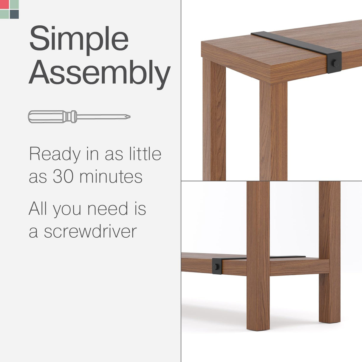 Modern Farmhouse Entryway Table - Skinny Console Table with Storage & Metal Details – Behind Couch Sofa Table - Small Hallway Table - Wood Entry Table - Industrial Farmhouse Decor (Medium Oak Finish) Stead