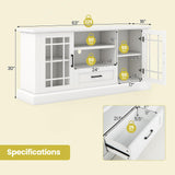 Tangkula Farmhouse TV Stand for TV up to 70 Inch, Tall Media Console Table with 2 Glass Doors, Entertainment Center with Cubbies & Drawer, Storage Cabinet or Sideboard Buffet for Living Room (White) Tangkula