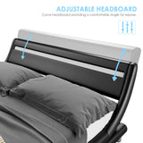 Keyluv Upholstered Queen LED Bed Frame with Headboard, Modern Low Profile Platform Bed with Strong Slats Support, Faux Leather Wave-Like Bed Frame, Easy Assembly, No Box Spring Needed, Black Keyluv