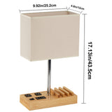 Dreamholder Desk Lamp with 3 USB Charging Ports, Table Lamp with 2AC Outlets and 3 Phone Stands, Nightstand Bedside Lamp with Natural Wooden Base and Cream Linen Shade Dreamholder